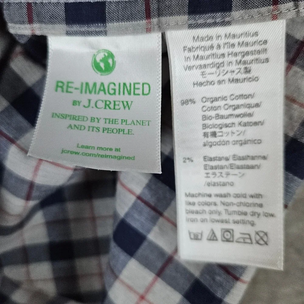 J Crew Men's Secret Wash‎ Shirting Size M Organic Cotton Shirt Blue/Mauve Checks